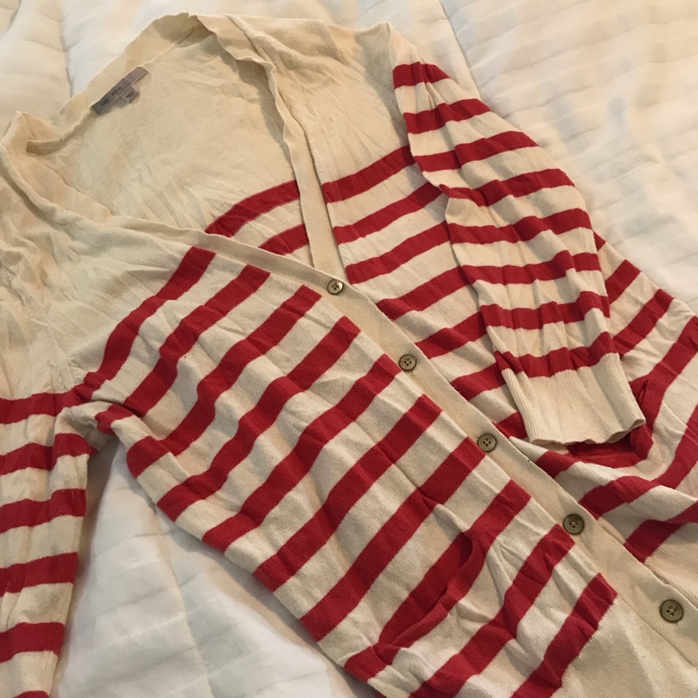 Gap Creme & Red 🍿 Striped Cardi w/ Gold buttons